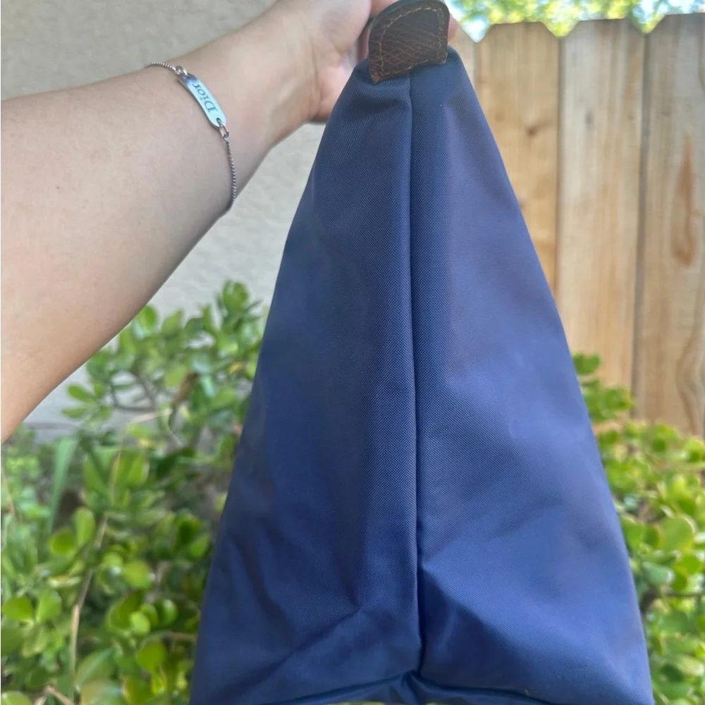 Longchamp Navy Tote with Brown Leather Trim